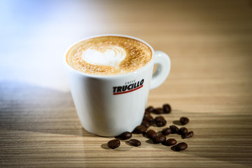 Trucillo coffee with heart shaped milk foam 