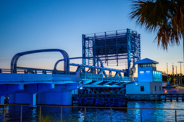 the tampa bridge at sunset 