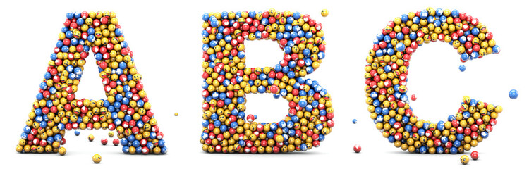  Emoji reactions letters A, B, C. Alphabet emoticons set for social medias and social networks. 3D render.