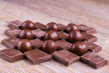 Chocolate pieces and balls.