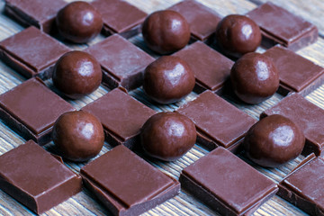 Chocolate pieces and balls.