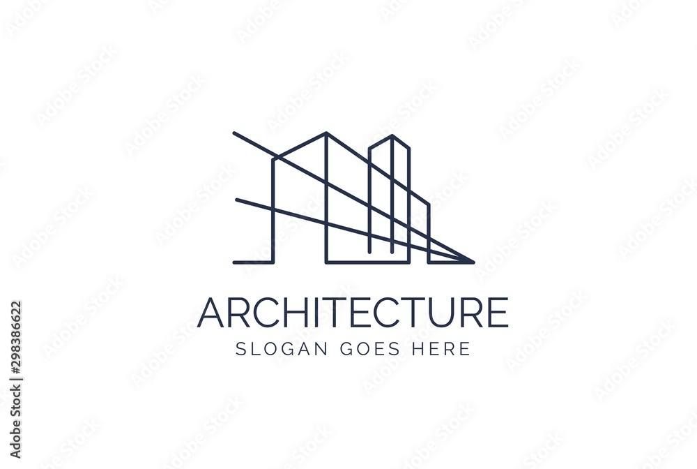 Poster simple modern building architecture logo design with line art skyscraper graphic