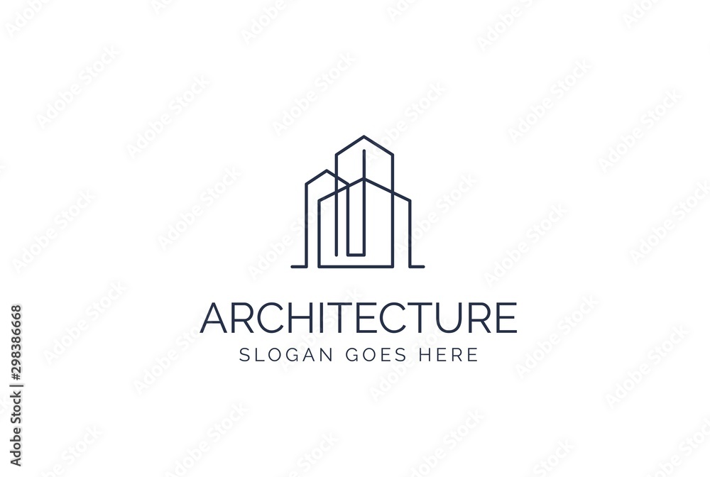 Poster simple modern building architecture logo design with line art skyscraper graphic