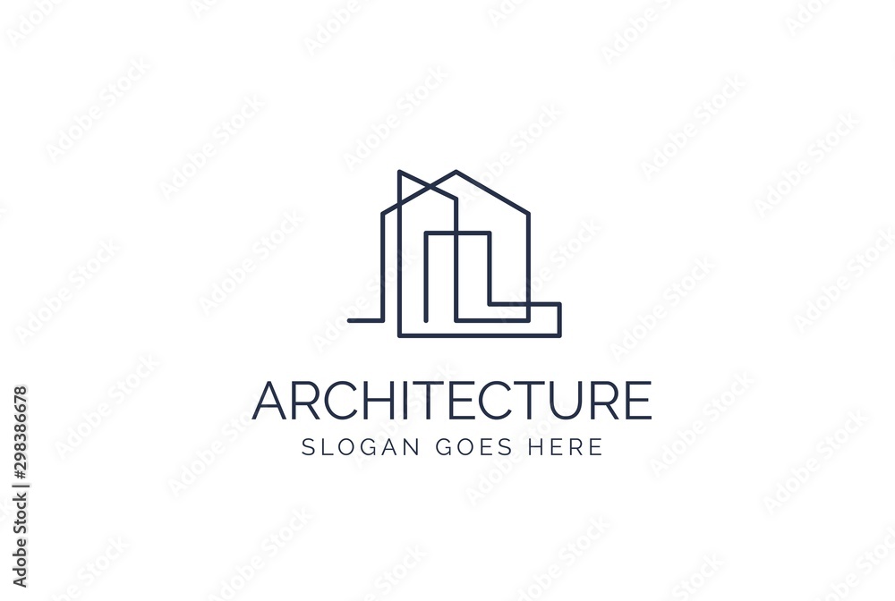 Poster simple modern building architecture logo design with line art skyscraper graphic