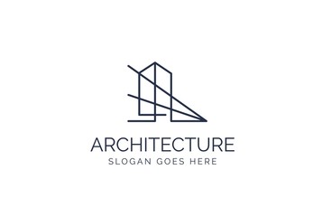 Simple modern building architecture logo design with line art skyscraper graphic