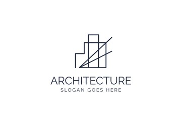 Simple modern building architecture logo design with line art skyscraper graphic