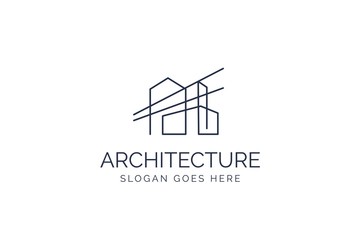 Simple modern building architecture logo design with line art skyscraper graphic