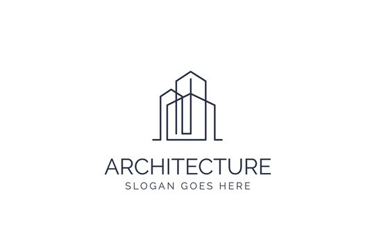 Simple Modern Building Architecture Logo Design With Line Art Skyscraper Graphic