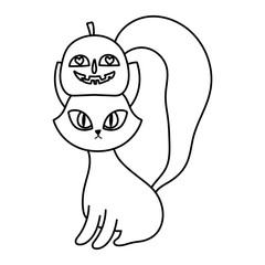 happy halloween celebration cat with pumpkin in head decoration line style