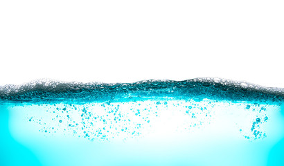 Beautiful blue water waves splashing in clean water on the white Background