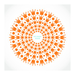 Decorative design element. Pattern with crown. Circular ornamental symbol.