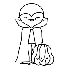 happy halloween celebration boy monster with cape costume and pumpkin line style