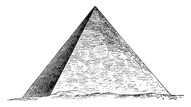 Great Pyramid of Giza, Egyptian architecture, vintage engraving.