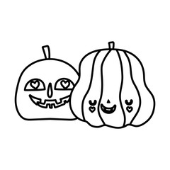 happy halloween celebration scary pumpkins decoration line style
