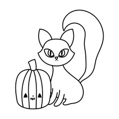happy halloween celebration cat and pumpkin decoration line style