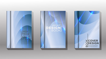 Modern background design. Vector collection of book covers with overlapping waves and blue light