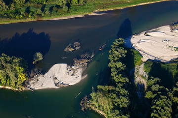 Aerial photo of gravel bars on the Drava River