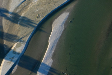 Aerial photo of gravel bars on the Drava River, Croatia
