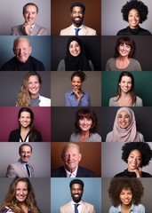 Fototapeta na wymiar Group of 9 beautiful people in front of a background