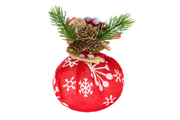red christmas toy with cones on a white background