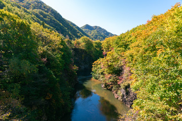 定山渓温泉の渓谷と紅葉 / 北海道 札幌市 定山渓温泉