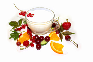 drink with milk, fruit and fresh berries.  Good weight loss concept.  yogurt drink, vitamin...