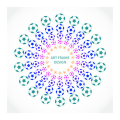 Radial soccer balls in circle form. Fireworks explosion background. Circular design element. Abstract geometric star rays. Design element for sport emblem