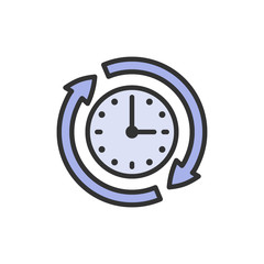 Available services, availability, 24 hours support flat color line icon.