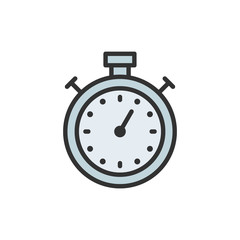 Stopwatch, timer, chronometer flat color line icon.