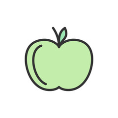 Vector apple, fruit flat color line icon.