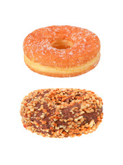 Chocolate Donuts sprinkled with sugary Donuts  isolated on white background with clipping path