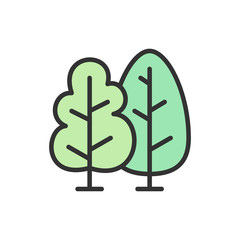 Vector trees, forest flat color line icon.