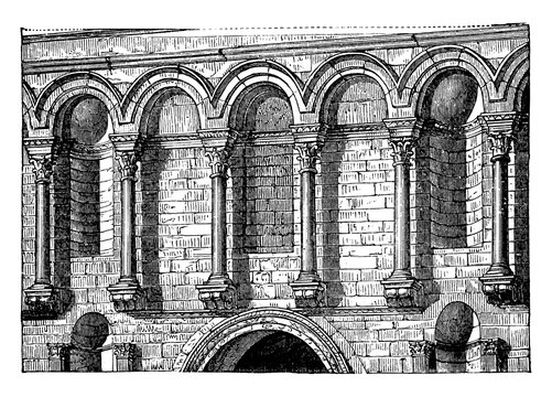 Entrance Façade of Diocletian's Palace, vintage engraving.