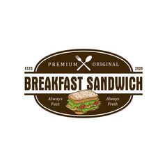 Sandwich burger fast food restaurant vintage logo design, logo vintage for label product food drink snack with sandwich element