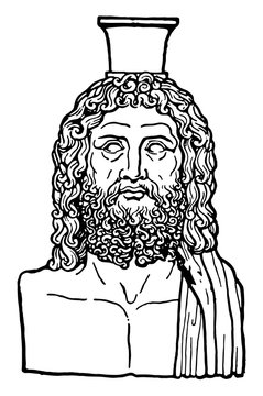 Greek Vase of Serapis is an Egyptian god in Antiquity, vintage engraving.
