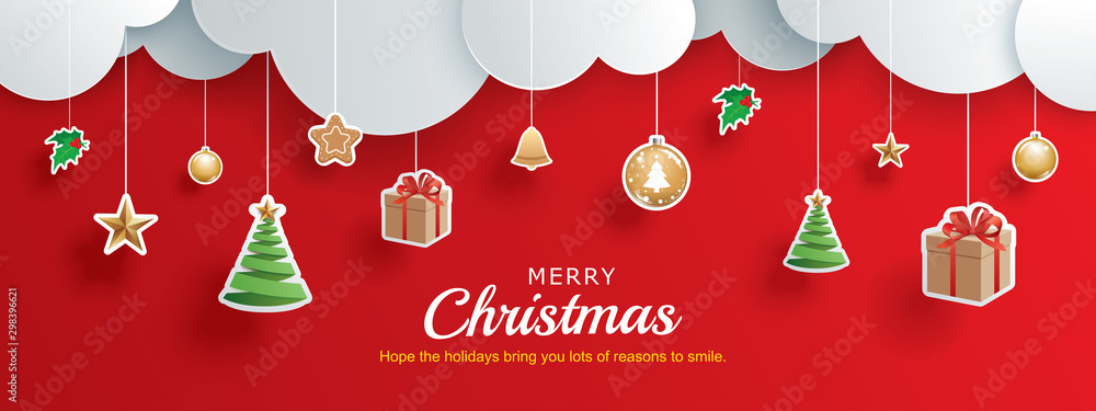 Wall mural merry christmas and happy new year greeting card banner template. use for header website, cover, fly