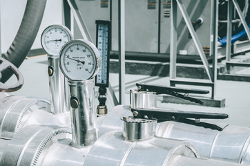 Pressure gauge on condenser water pump, measuring instrument in  Air cooled water chiller
