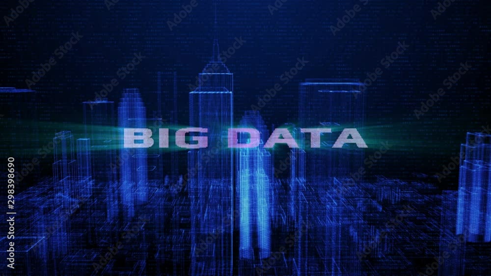 Aufkleber HUD Futuristic Big Data Digital City Town Element Analysis 4K Technology Motion Background. Wireframe Virtual Reality Structure Building  Screen Interface Sci fi 3D Rendering.
