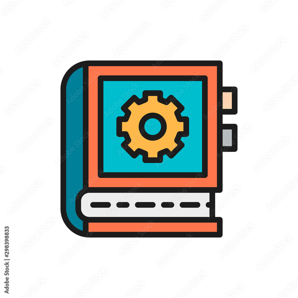 Poster vector engineering instruction book flat color icon.