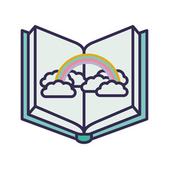 education text book open with rainbow
