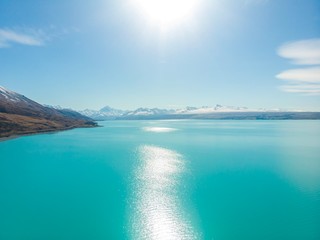 Scenic aerial view of Lake Pukaki, South Island, New Zealand