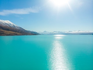 Scenic aerial view of Lake Pukaki, South Island, New Zealand