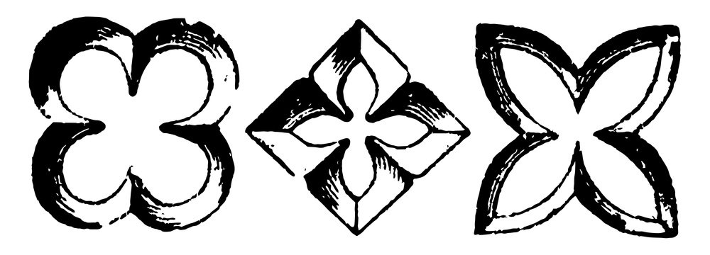 Quatrefoil Architecture, overall outline of four partially,  vintage engraving.
