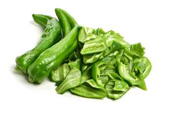 fresh green bell pepper slice (capsicum) on a white background
