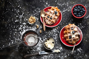 Christmas breakfast with waffles.
