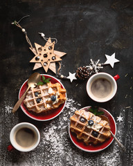 Christmas breakfast with waffles.