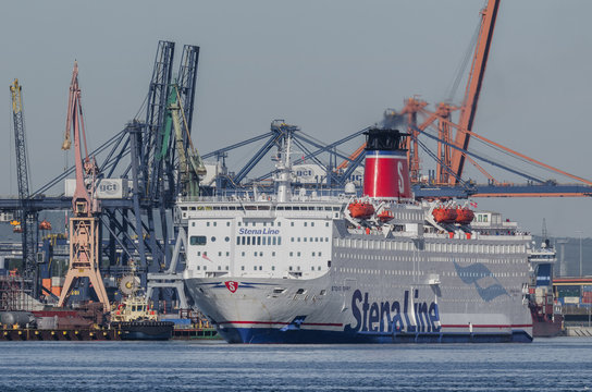 GDYNIA, POMERANIA REGION / POLAND - 2018: The passenger and car ferry STENA SPIRIT is sailing out to sea