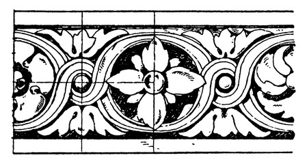 Louvre Torus Moulding, circular moldings,  vintage engraving. © Morphart