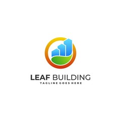 Building With Leaf and Circle Concept Vector Template.