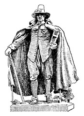 The Puritan was made by St. Gaudens, vintage engraving.